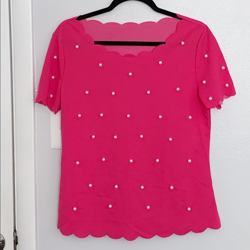 Shein Scalloped pink top